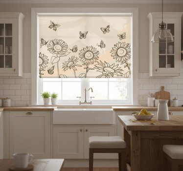 Sunflowers and butterflies beige kitchen blind - TenStickers