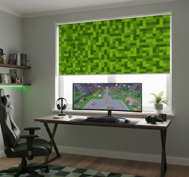Teenage roller blind with green squared gaming design - TenStickers