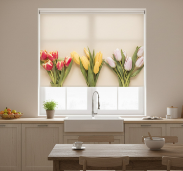 Three different colors of flowers kitchen blind - TenStickers