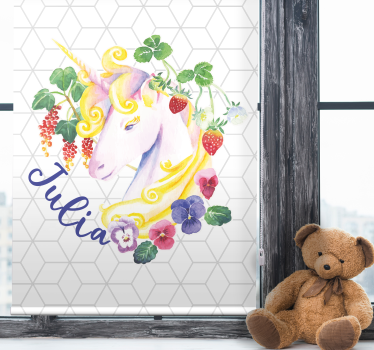 Floral unicorn with name childrens blind - TenStickers