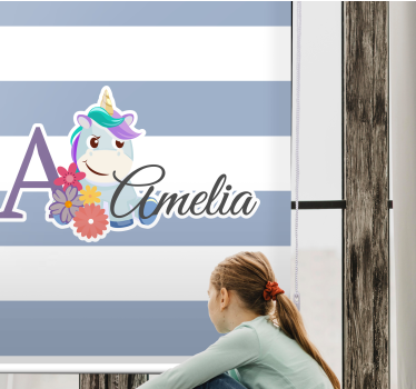 Unicorn name personalised childrens blind - TenStickers
