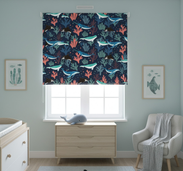 Vibrant sea animals on blue childrens blind - TenStickers
