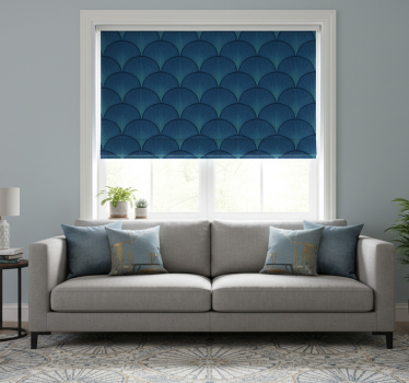 Vintage roller blind in 1920s art deco blue fans - TenStickers