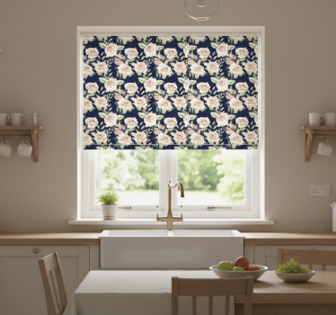 Vintage rose pattern on blue background kitchen blind - TenStickers