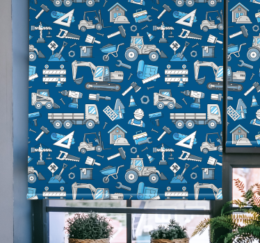 White excavators over a blue Textures and patterns blind - TenStickers
