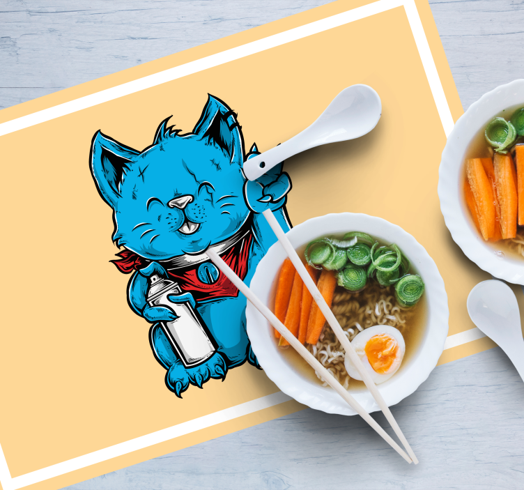 Children placemat cheerful blue cat - TenStickers