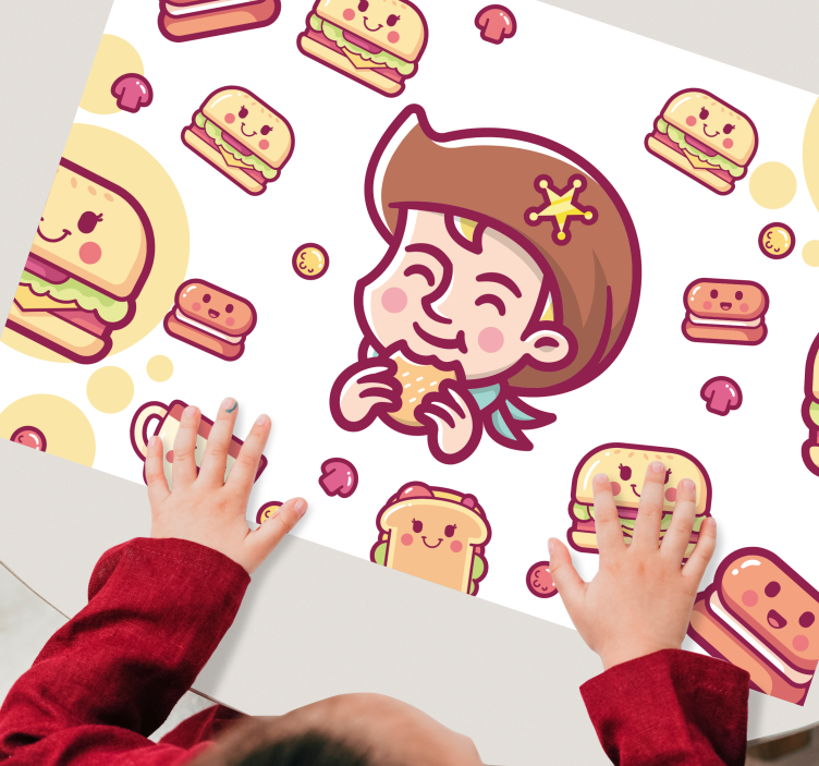 Children placemat cheerful kid enjoying burgers - TenStickers