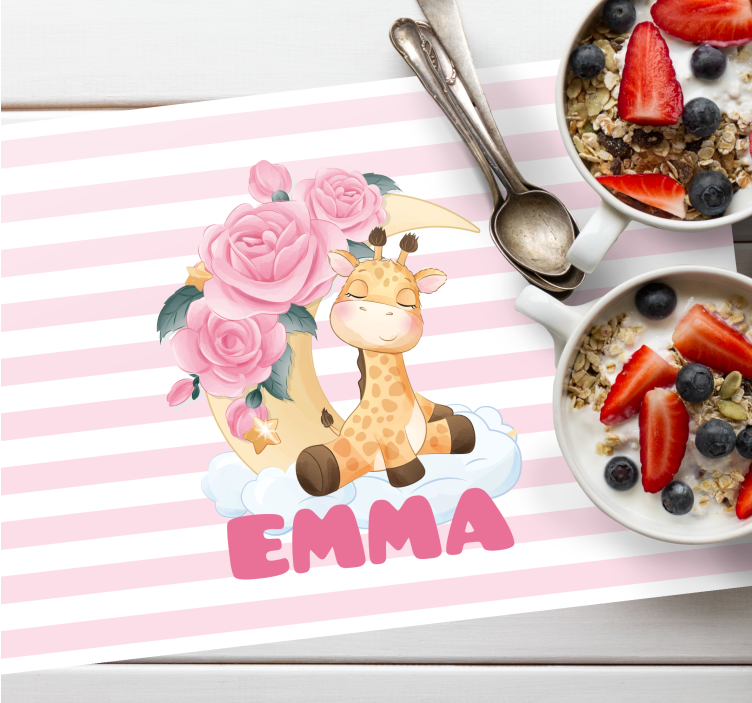 Children placemat giraffe with roses - TenStickers