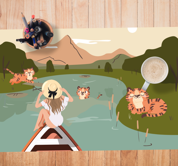 Children placemat playful tigers scene - TenStickers