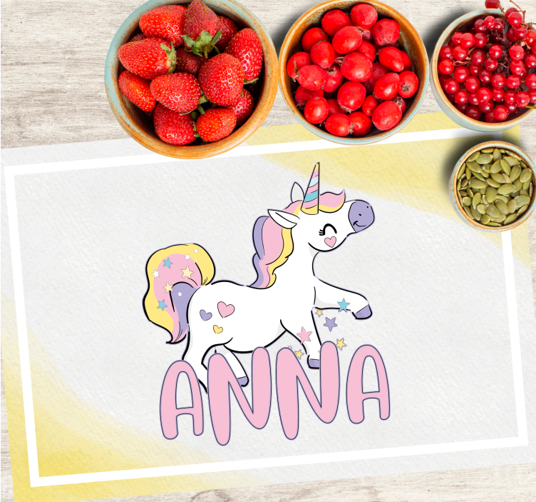 Children placemat unicorn with hearts - TenStickers
