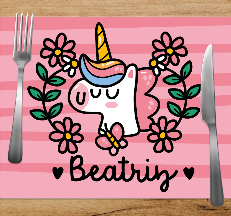 Children placemat whimsical unicorn with flowers - TenStickers