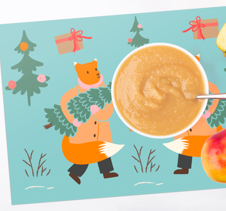 Christmas placemat featuring a festive fox with tree - TenStickers