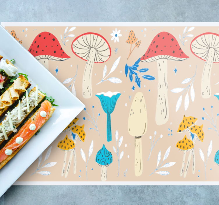 Classic mushrooms beige background placemats - TenStickers