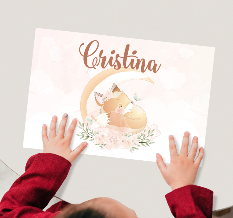 Cute fox for girl with name children placemats - TenStickers