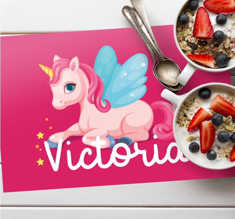 Funny pink happy unicorn Personalised placemats - TenStickers