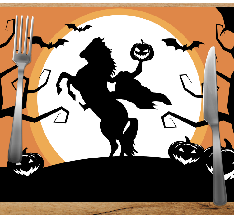 Halloween placemat with horse holding pumpkin - TenStickers