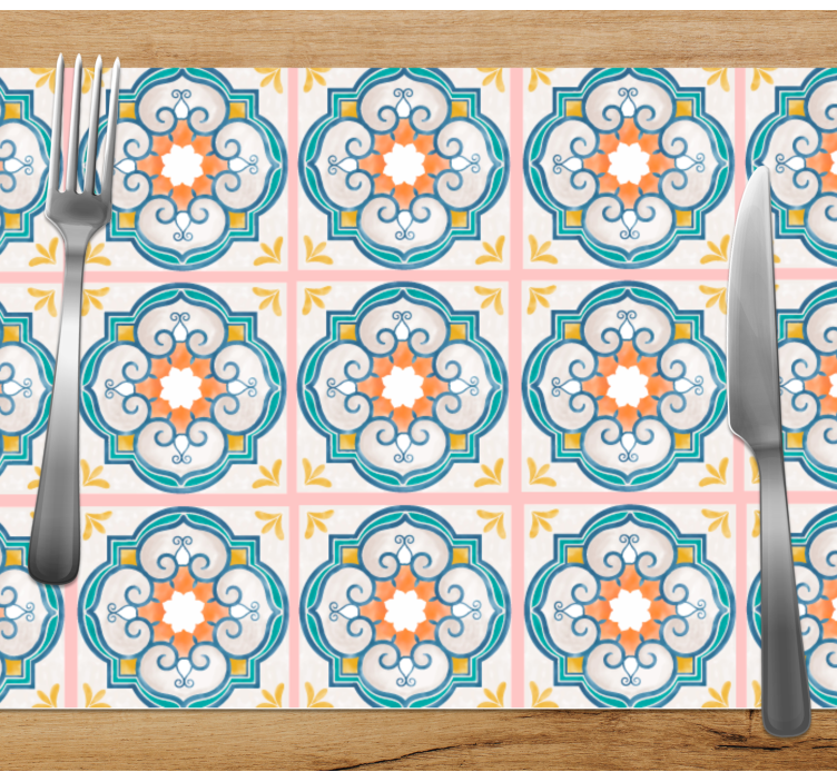 Moroccan red orange yellow tile  placemats - TenStickers
