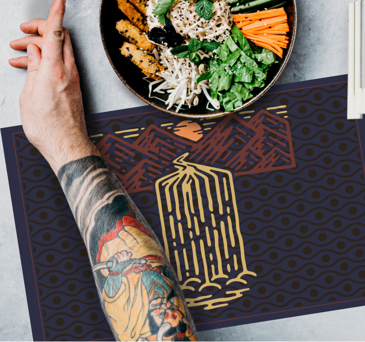 Original placemat mountain waterfall scene - TenStickers