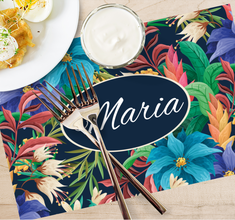 Personalizable placemat floral personalized platter - TenStickers