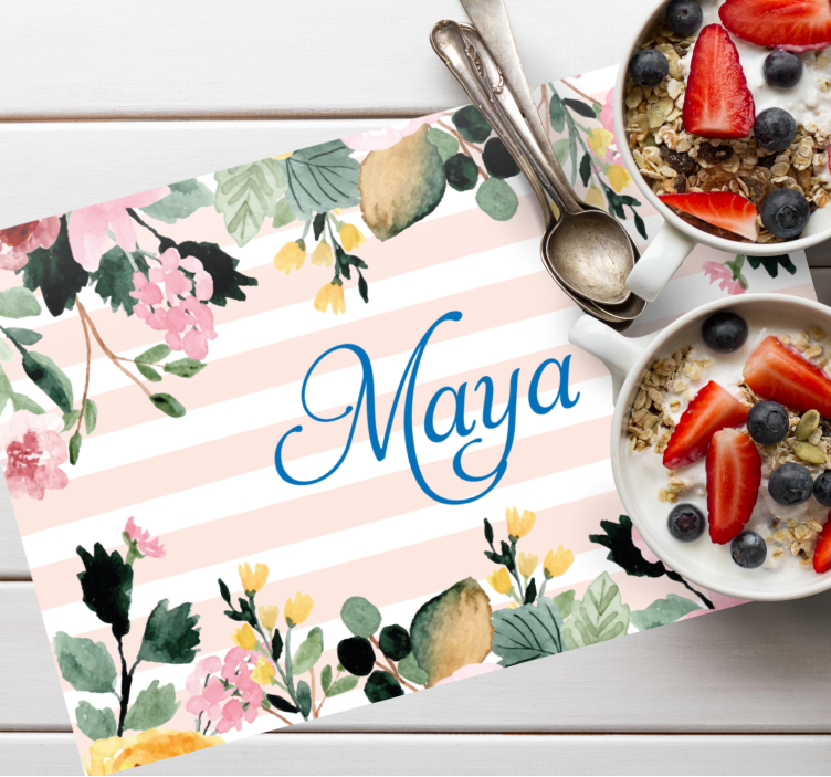 Stripes on flower border Personalised placemats - TenStickers