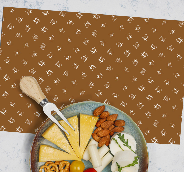White flower patterns on brown modern placemats - TenStickers