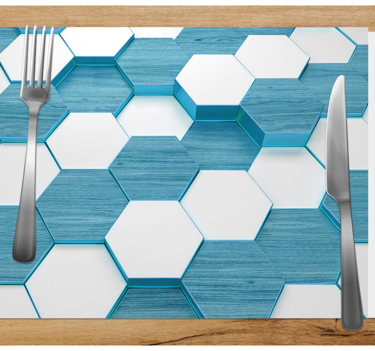 Wooden blue white hexagon textured placemats - TenStickers