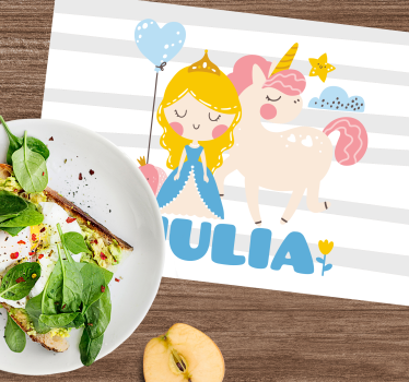 Cartoon princess and unicorn Personalised table mats - TenStickers