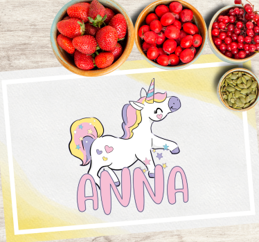Children placemat unicorn with hearts - TenStickers