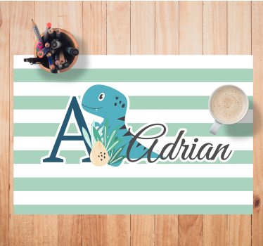 Cute animals dino with name kids table mat - TenStickers
