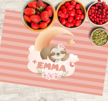 Cute animals sloth with name kids table mat - TenStickers