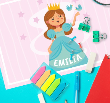 Cute princess with stars and birds kids table mat - TenStickers