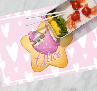Cute sloth for girl with name kids table mat - TenStickers