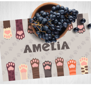 Fluffy multicolored cats paws Personalised table mats - TenStickers