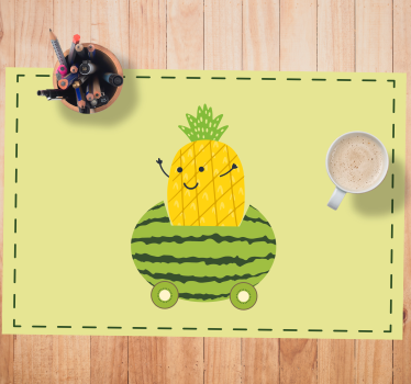 Funny pineapple in a watermelon car kids table mat - TenStickers
