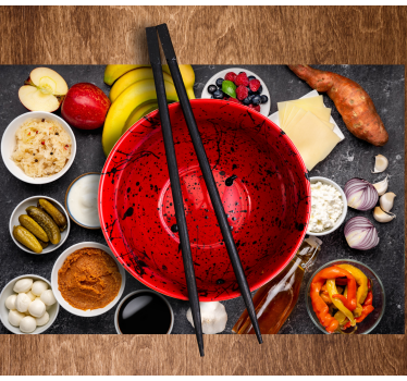 Modern placemat with red bowl ingredients - TenStickers
