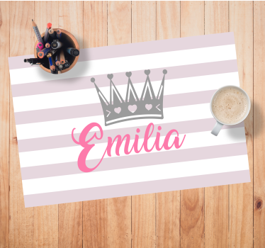 Silver crown with pink name Personalised table mats - TenStickers