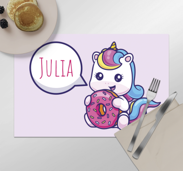 Unicorn with donut Personalised placemat - TenStickers
