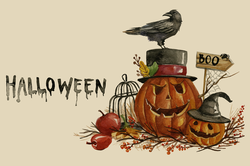 Halloween placemat with festive pumpkin display - TenStickers