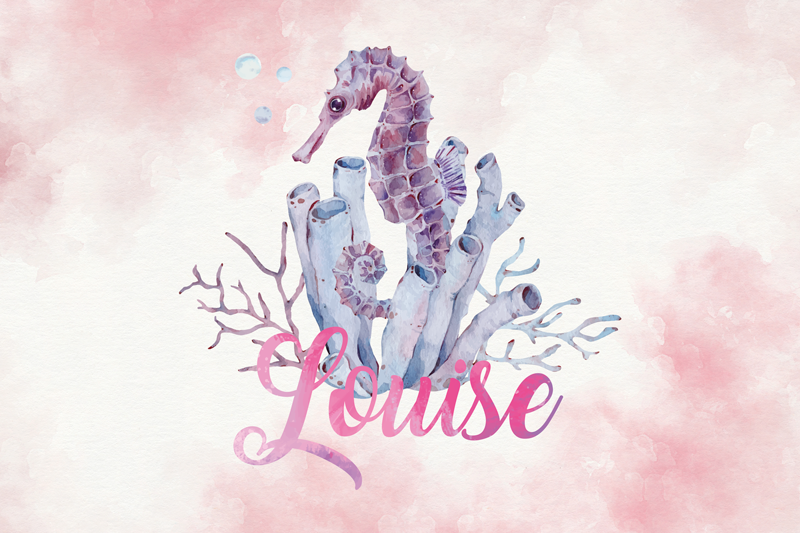 Watercolor Seahorse NAME Personalised placemats - TenStickers