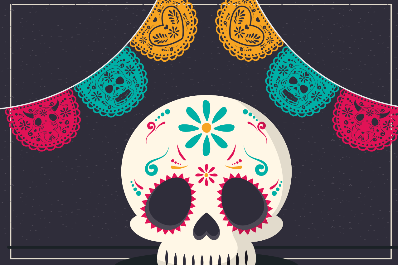 Halloween placemat with colorful skull banner - TenStickers