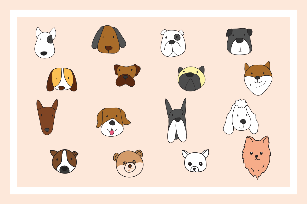 Cartoon dog breeds modern placemats - TenStickers