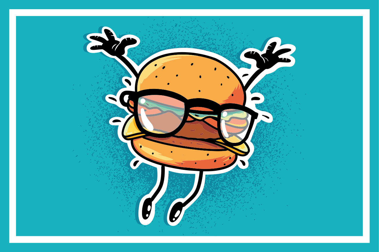 Children placemat jumping hamburger character - TenStickers