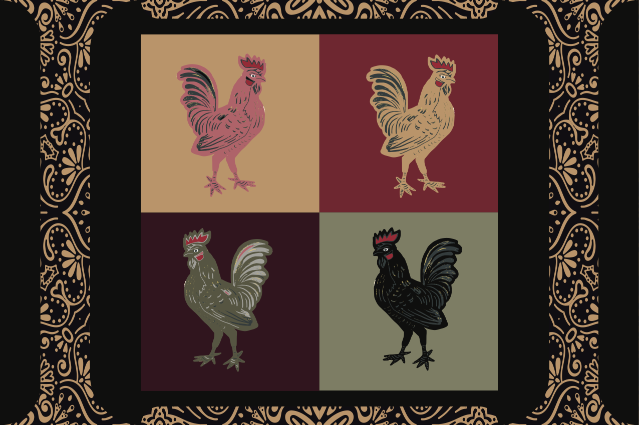 Original placemat with colorful chicken designs - TenStickers