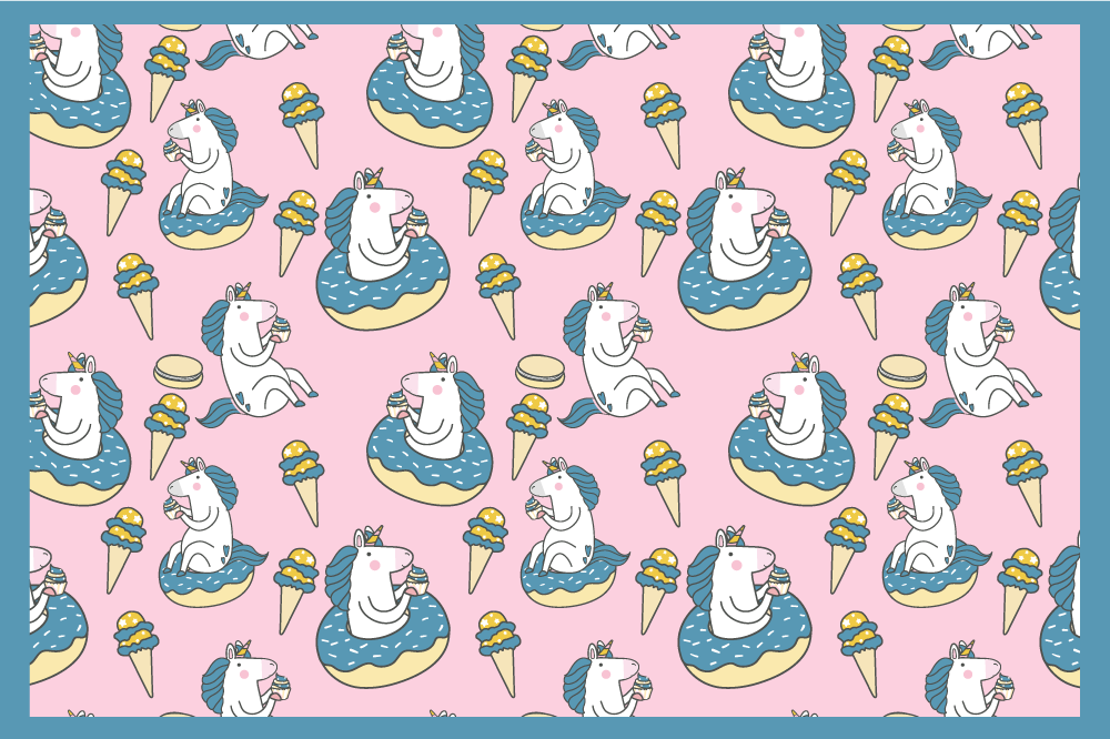 Children placemat unicorns enjoying ice cream - TenStickers