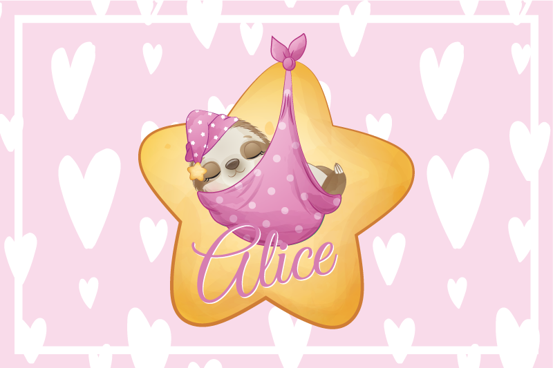 Cute sloth for girl with name placemats - TenStickers