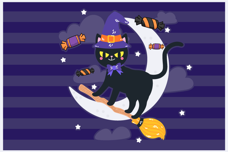 Halloween placemat witchy cat on a broom - TenStickers