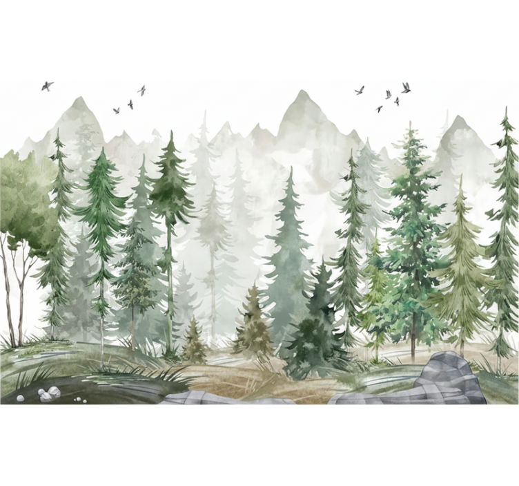 Forest wall mural nordic pine minimal design - TenStickers
