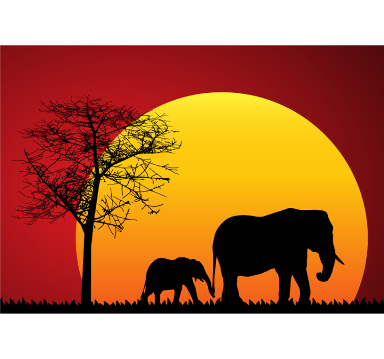 Elephants during Dusk animal mural - TenStickers
