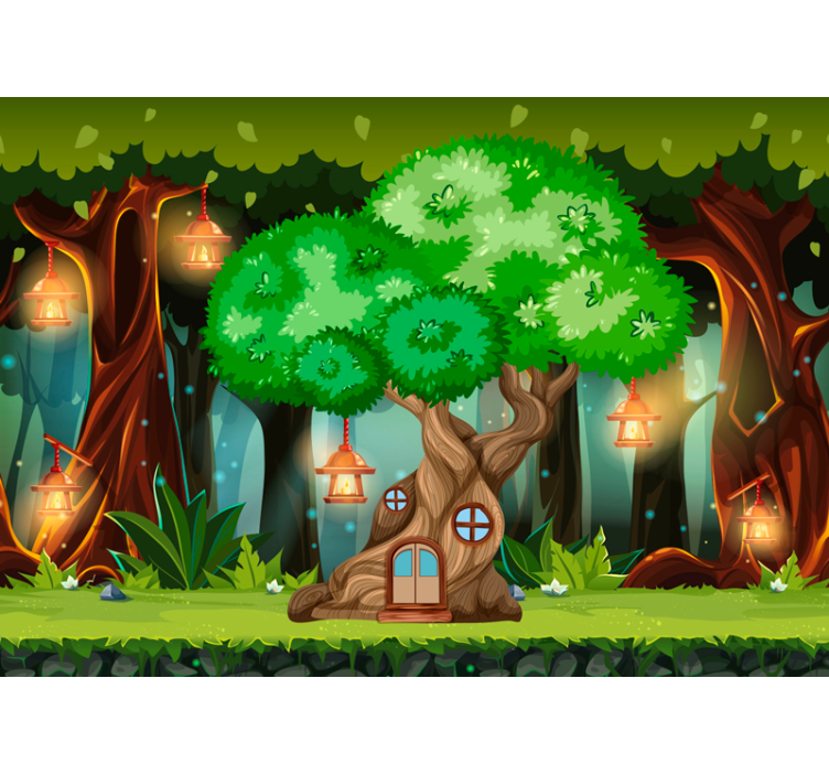 Fantasy tree house lanterns Kids wall Murals - TenStickers