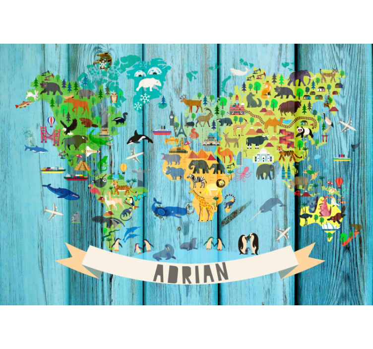 World map mural interactive animal map - TenStickers